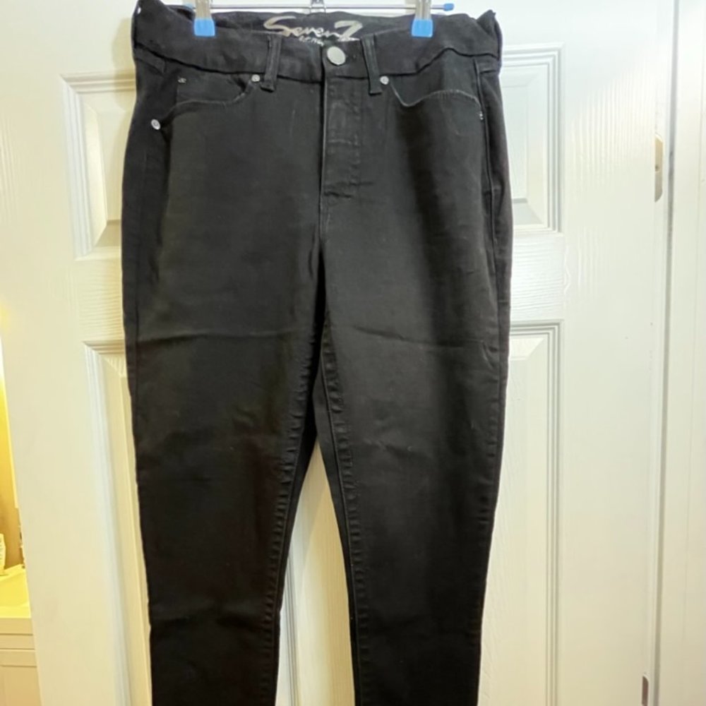 Seven7 Women's Tummyless High Rise Black Skinny Jeans (10)